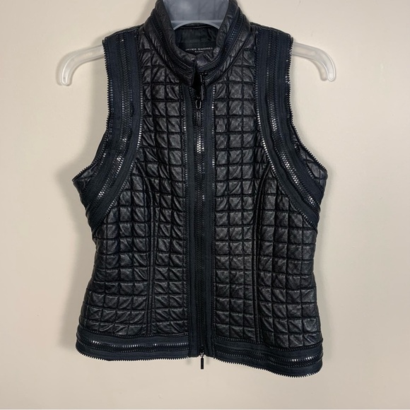 Javier Simorra Jackets & Blazers - Javier Simorra Barcelona Vegan Faux Leather Quilted Zipper Track Detail Vest